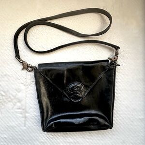 Vintage Black Leather Crossbody Bag Maryann Rosenfeld Square shaped